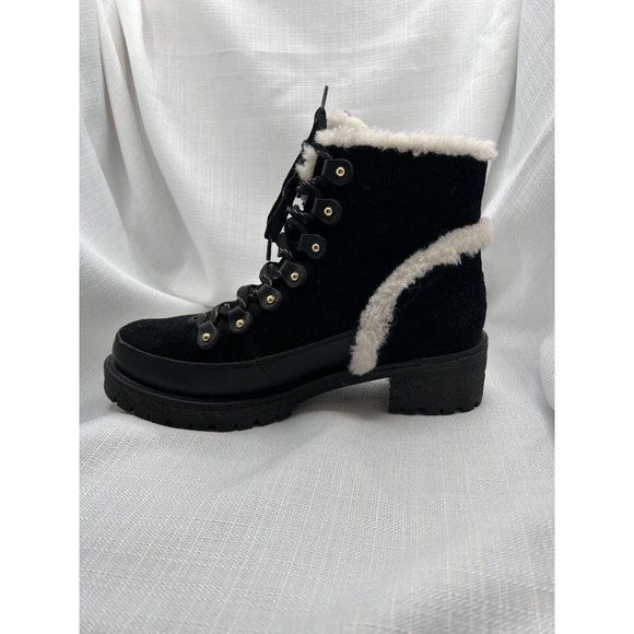 Tory Burch Women Cooper Suede Shearling Lined Lace-up Black Lug Boots size 8 - Picture 7 of 12